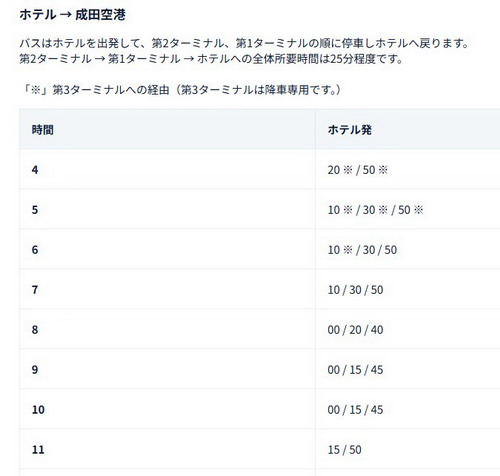 東横イン成田空港　送迎バス時刻表